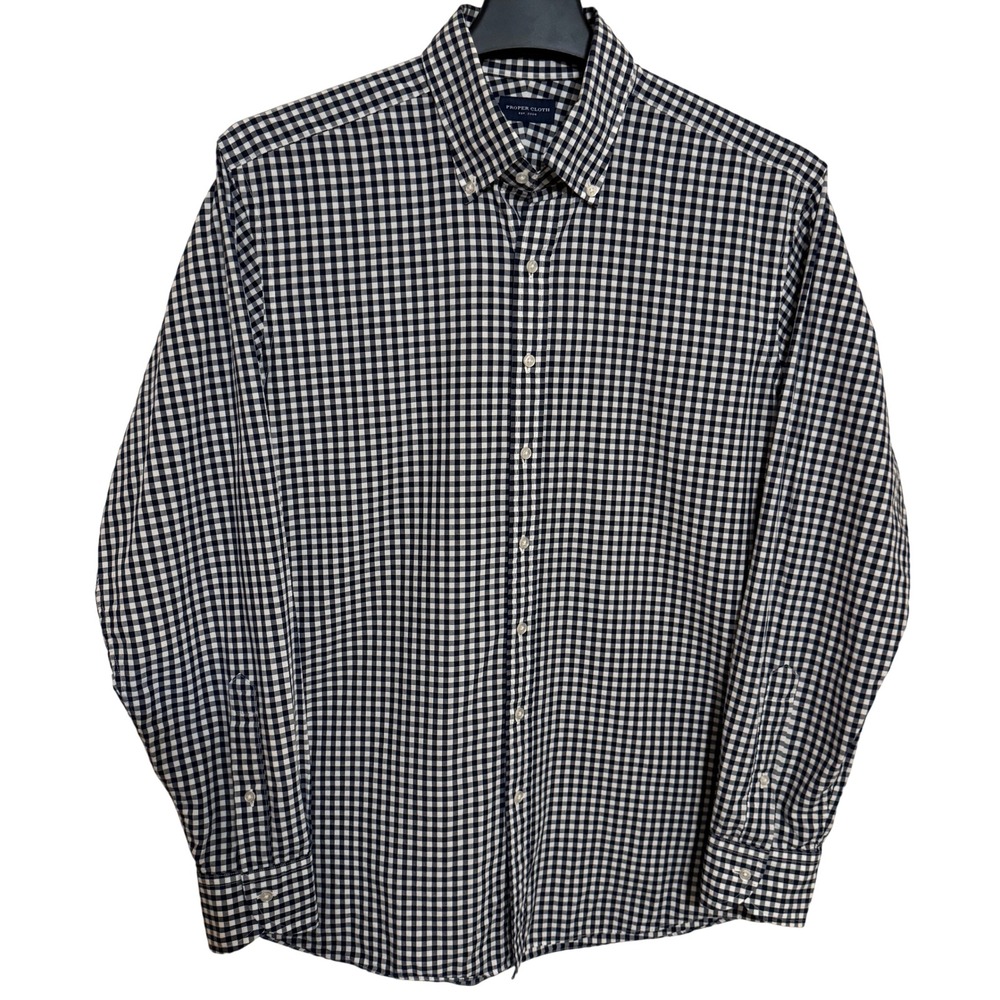 Proper Cloth Button Down Shirt Mens L Flannel Plaid Dominic Lazzaretto Gingham